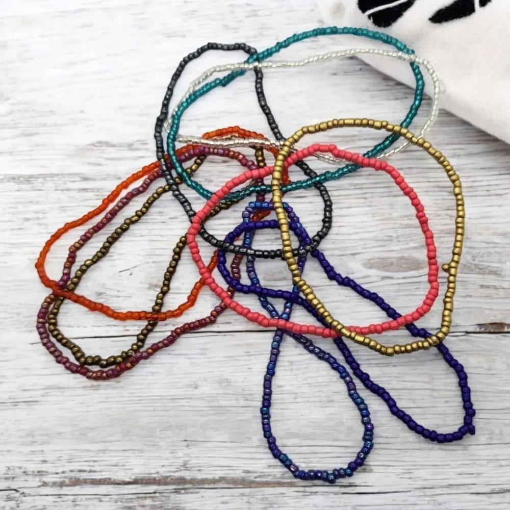 Rainbow Seed Bead Bracelet Set 10 Pack Colorful Stretch Stacking Boho Jewelry